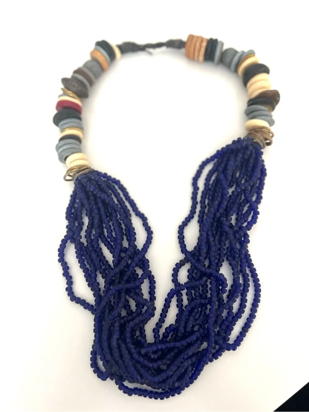 Handmade Multistrand Blue Beaded Necklace with Mixed Accent Discs - Picture 7 of 7